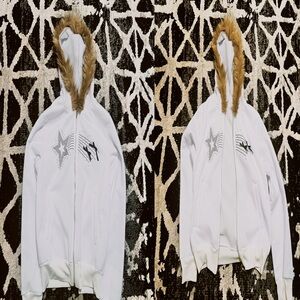 women’s fur hoodie,zip up white and black